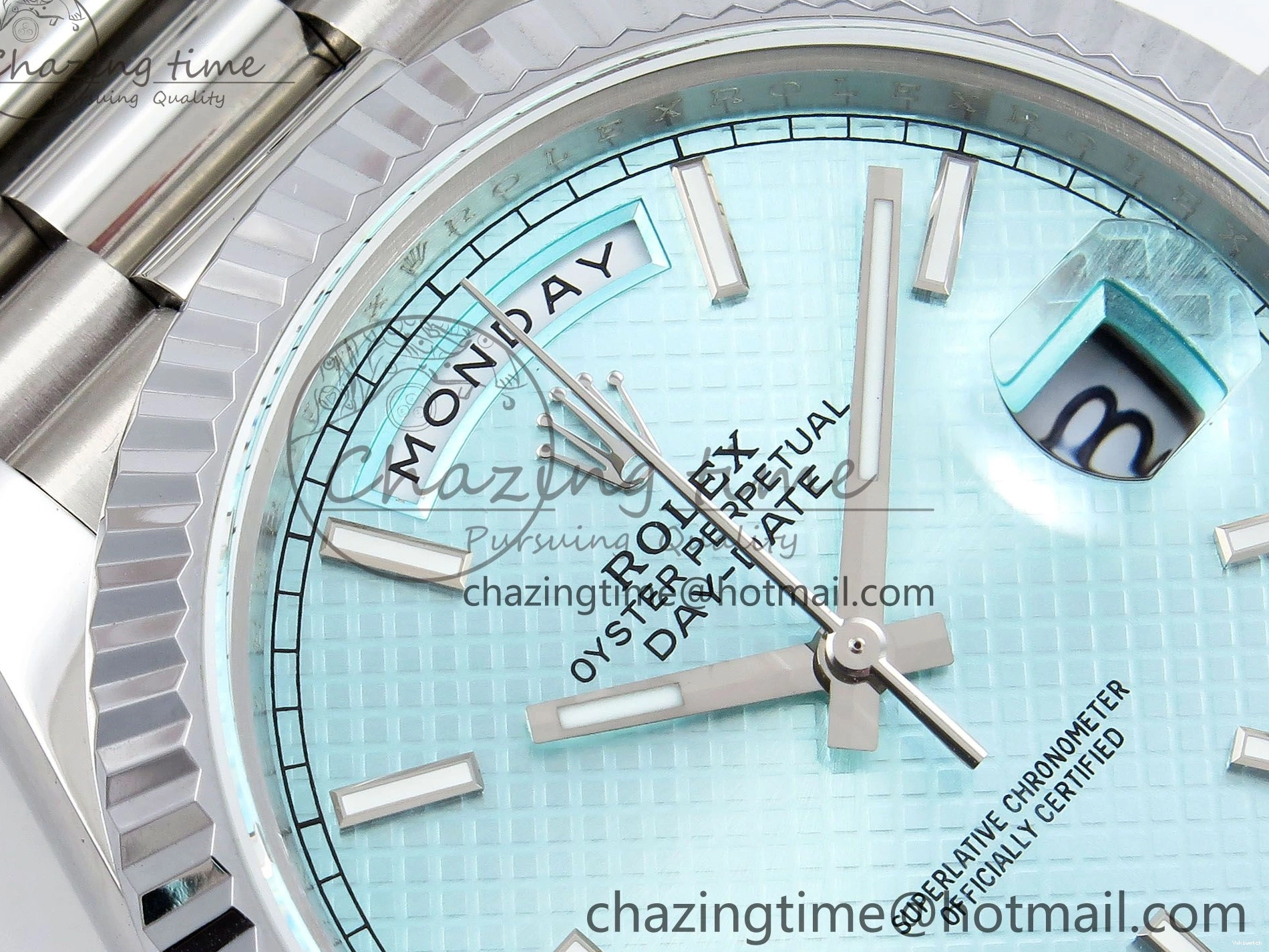 Weight) DayDate Ice JDF Steel 40 904L on SS VR3255 Bracelet Textured Blue President V3 (Gain Dial 0114